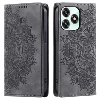 Custodia per telefono con chiusura magnetica in pelle con motivo stampato - Grigio per Honor Play10A 4G / X5c Plus 4G / X5c 4G