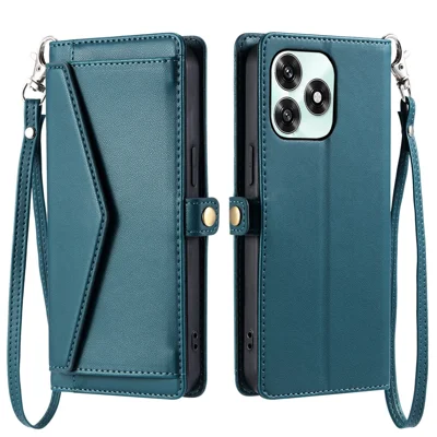 Fodero in pelle per Honor Play10A 4G / X5c Plus 4G / X5c 4G con portafoglio supporto e tracollina - Verde scuro
