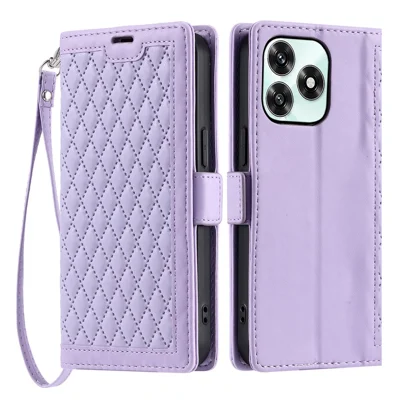 Custodia in Pelle per Honor Play10A 4G / X5c Plus 4G / X5c 4G, Copertura Portafoglio con Supporto e Trama Rombo, con Cinturino da Polso - Viola