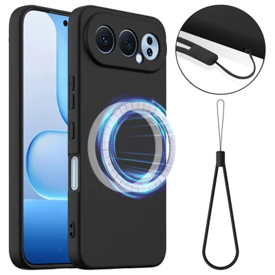 For Honor 500 5G Magnetic Case Anti-Drop Liquid Silicone Phone Cover with Lanyard - Black