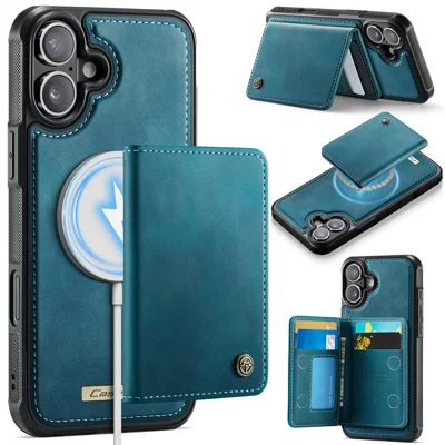 CASEME For iPhone 16 Plus Magnetic Case  ME80 Series Leather PC TPU Phone Cover with Detachable Wallet - Green