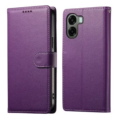 Plånboksfodral till Oppo A6x 5G / A6x 4G, magnetisk snap, läderstruktur i ljuslila - ljuslila