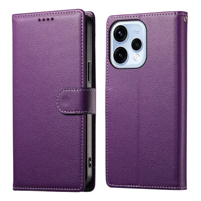 Wallet Case For Oppo Reno15 5G (Global)   /  Reno15c 5G (China) Magnetic Snap Litchi Texture Leather Phone Cover with Wrist Strap - Purple