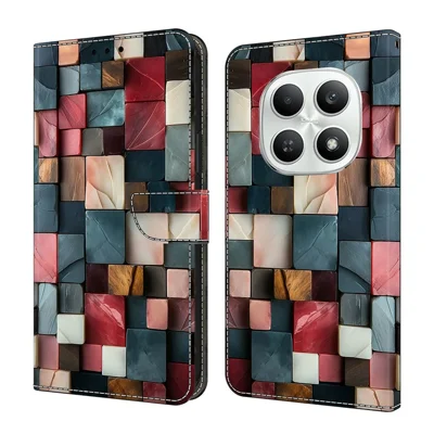 Für Xiaomi Redmi Note 15 5G (Global) Brieftaschenhülle Klappbare Standplatz Musterdruck Leder-Flip-Handyhülle - Bunte Ziegelsteinmuster