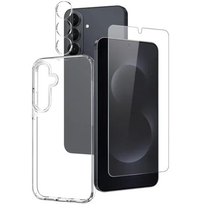 NORTHJO For Samsung Galaxy S26 TPU Phone Case + Tempered Glass Film + Camera Lens Protector (Support Fingerprint Unlock) - Transparent