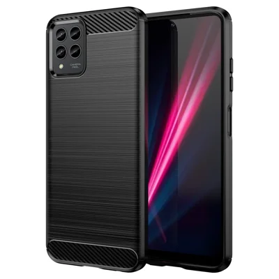 For T-Mobile Revvl 6 Pro 5G Carbon Fiber Texture Drop-proof Protection TPU Cover Brushed Cell Phone Case - Black