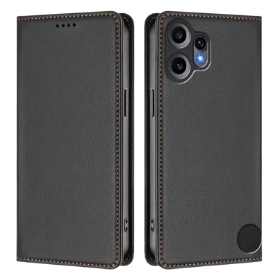 For Nothing CMF Phone 2 Pro Leather Wallet Case Magnetic Closure RFID Blocking Phone Cover - Black