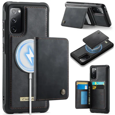 CASEME For Samsung Galaxy S20 FE Magnetic Case  ME80 Series Leather PC TPU Phone Cover with Detachable Wallet - Black