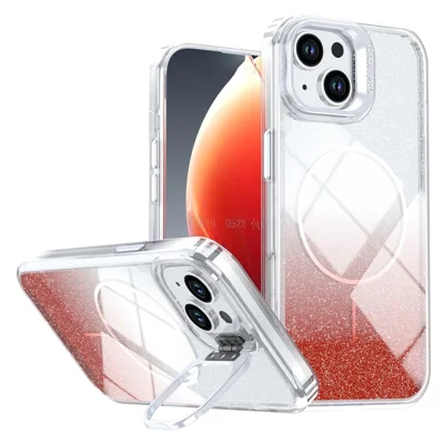 Magnetic Case For iPhone 14  /  13 Gradient Glitter Shockproof TPU PC Phone Cover Compatible with MagSafe - Orange