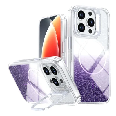 For iPhone 13 Pro Max Magnetic Case Gradient Glitter Shockproof TPU PC Phone Cover Compatible with MagSafe - Purple