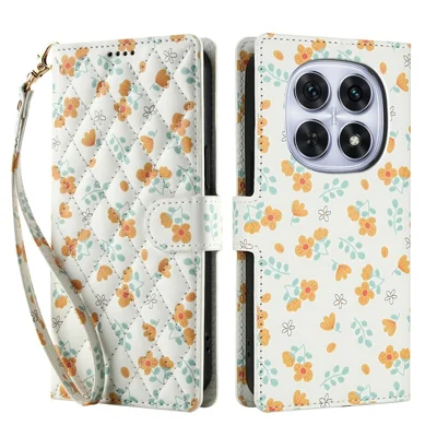 For Xiaomi Poco M8 5G / Redmi Note 15 5G (Global) / 15 4G (Global) Wallet Case Rhombic Floral Design Leather Flip Phone Cover with Strap - A3