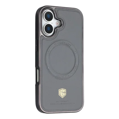 KIGC Capa para iPhone 17 Compatível com MagSafe Capa para Telemóvel com Revestimento PC + TPU + PU Galvanizado - Cinzento