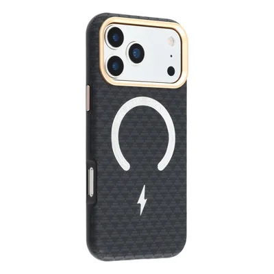 KIGC pour iPhone 17 Pro Coque compatible MagSafe avec cadre métallique pour objectif, coque fine en PC - Noir