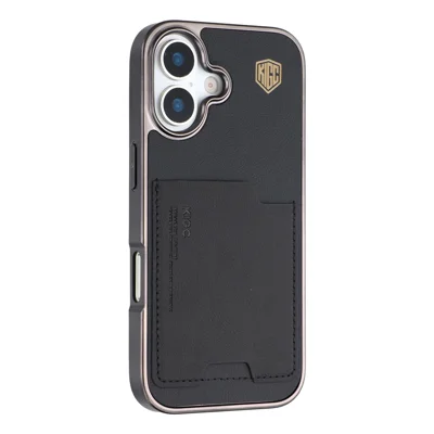 KIGC Für iPhone 17 Hülle Leder + PC + TPU Beschichtete Handyhülle mit Kartenfach - Schwarz