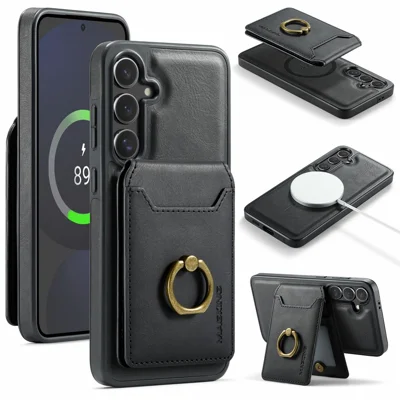 MAGKING K1 Series For Samsung Galaxy S24 FE Magnetic Case PC + TPU + PU Phone Cover with Card Holder - Black