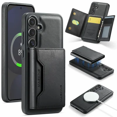 MAGKING K2 Series For Samsung Galaxy S24 FE Magnetic Case PC + TPU + PU Phone Cover with RFID Blocking Wallet - Black
