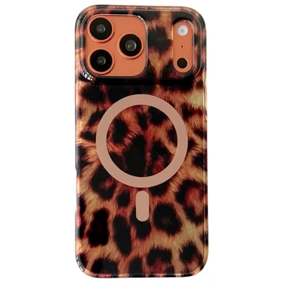 Coque pour iPhone 17 Pro compatible MagSafe, imprimé léopard IMD, housse en TPU et PC - Style A