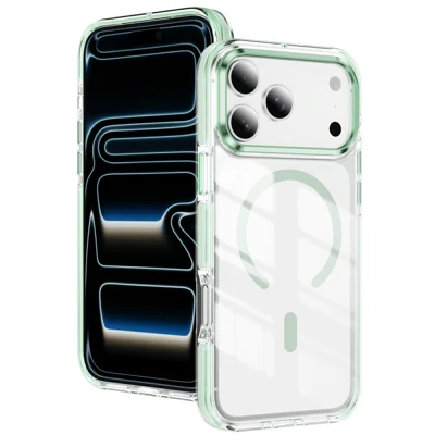 Coque pour iPhone 17 Pro compatible MagSafe en TPU, PC, acrylique, transparente anti-chocs - Vert menthe
