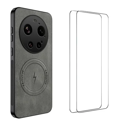 Étui magnétique pour Xiaomi 17 Ultra 5G WANLONFENG Série SD, housse en PC et TPU avec 2 films protecteurs d'écran - Gris