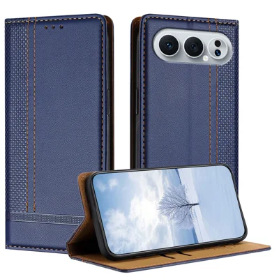 Voor Honor 500 Pro 5G hoesje L-vormig rasterpatroon lederen standaard telefoonhoes met kaartsleuven - Blauw