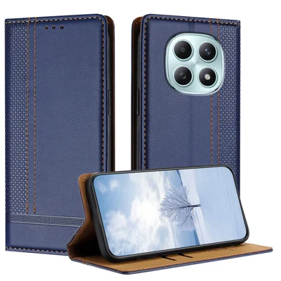 Voor Xiaomi Redmi Note 15 4G (Global) / Xiaomi Redmi Note 15 5G (Global) hoesje met L-vormig rasterpatroon, lederen standaard telefoonhoes met kaartsleuven - Blauw
