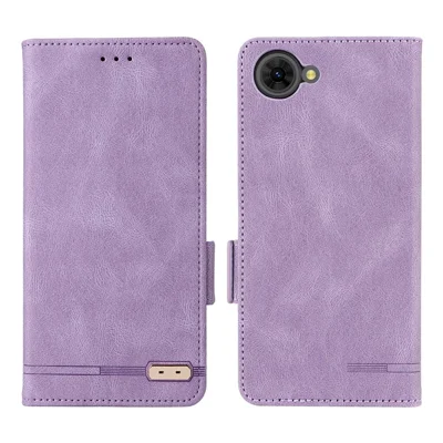 Capa de Telemóvel em Pele para ZTE nubia S2R / S2e / S2 Lite com Decoração em Metal - Roxa