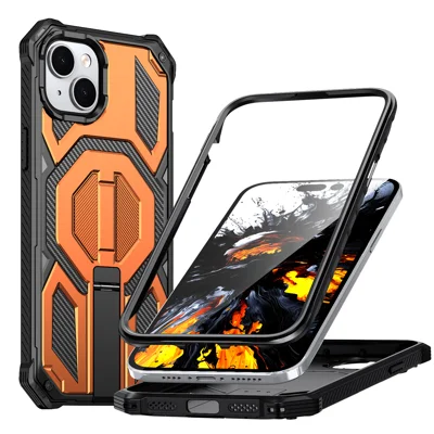 For iPhone 13 Magnetic Case Rotating Kickstand PC + TPU Shockproof Drop-proof Phone Cover - Orange