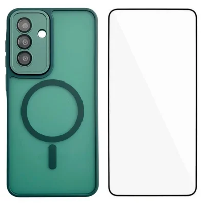 WANLONFENG For Samsung Galaxy A35 5G Magnetic Case  QB Series PC TPU Phone Cover with Screen Film - Dark Green