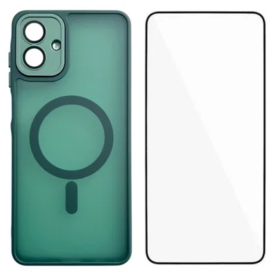 Étui magnétique pour Samsung Galaxy A07 4G WANLONFENG série QB, housse de téléphone PC TPU avec film d'écran - Vert foncé