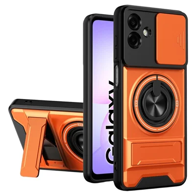 For Samsung Galaxy A08 5G / A08 4G / A07 5G / A07 4G / A07s 4G Magnetic Case Ring Holder Foldable Kickstand TPU PC Phone Cover with Camera Lens Slider - Orange