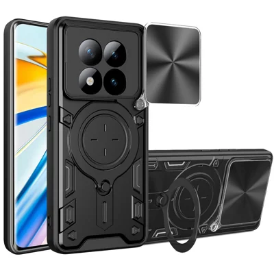 Til Xiaomi Redmi Note 15 Pro+ 5G (Global) Taske af TPU + PC med fold ud stander og skydelinsevindue - Sort
