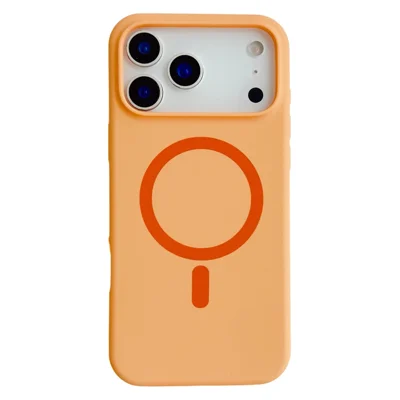 For iPhone 17 Pro Magnetic Case Silicone + PC Protective Phone Back Cover Compatible with MagSafe - Orange