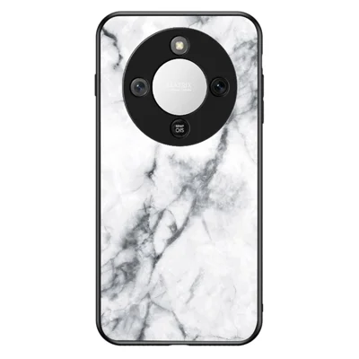 Handyhülle für Honor Magic8 Lite 5G / X9d 5G / X70 5G Marmormuster, gehärtetes Glas + PC + TPU, Schutzhülle – weißes Marmor