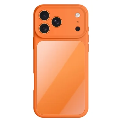Coque pour iPhone 17 Pro en silicone liquide + PC + verre graphène, étui anti-choc - Orange