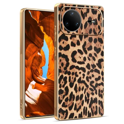 Coque pour Huawei nova 15 Pro 5G, housse en cuir PU recouvert de PC + TPU avec placage électrolytique - Imprimé léopard