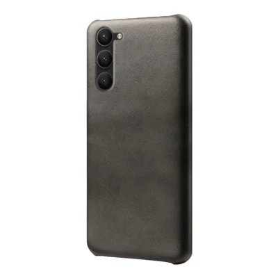 Pour Samsung Galaxy S23 Anti-scratch Mobile Phone Cover Calf Textured PU Leather Coated PC Protective Phone Case - Black