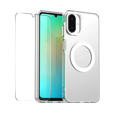 ENKAY HAT PRINCE For Samsung Galaxy A07 4G Magnetic Case with 9H Tempered Glass   PC TPU Phone Cover - White