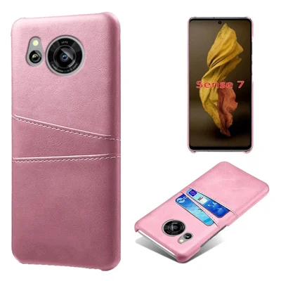 Anti-fall Phone Cover For Sharp Aquos Sense 7, Dual Card Slots PU Leather Coated PC Protective Phone Case - Rose Gold
