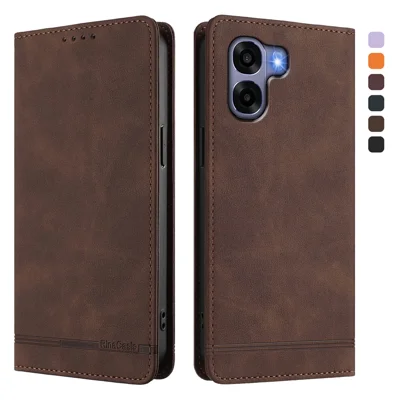 For Oppo A6x 4G Case RINACASIS RC23 RFID Blocking Wallet Stand PU Leather Phone Cover - Brown