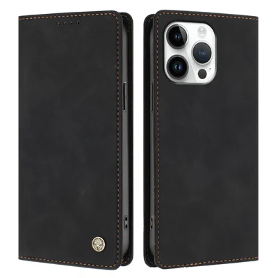 For iPhone 16 Pro Max Case HX RFID Blocking Wallet Stand Leather Flip Phone Cover - Black
