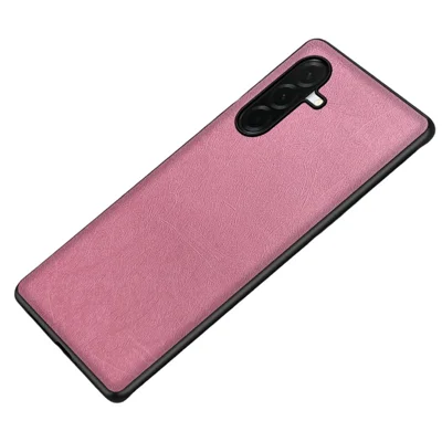 For Samsung Galaxy A55 5G Case Silk-Textured PU Leather Coated PC TPU Protective Phone Back Cover - Pink