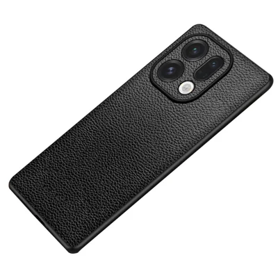 غطاء هاتف Oppo Find X9 5G من جلد البولي يوريثان المطلي بنسيج تفاح الثعلب، مزيج من البولي كربونات + TPU، واقي، أسود