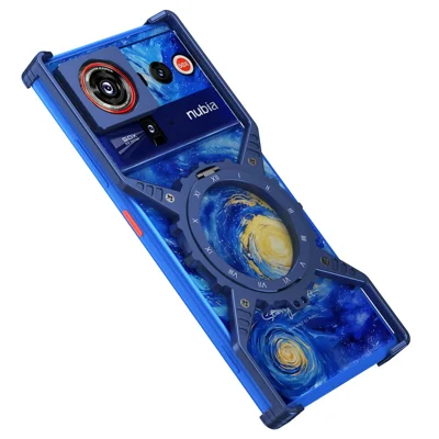 For ZTE nubia Z80 Ultra 5G Case Luminous Magnetic Kickstand Aluminum Alloy + PC Bumper Phone Cover Heat Dissipation - Titanium Blue