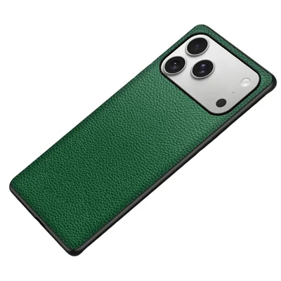 Coque pour iPhone 17 Pro Max, texture croûte de cuir PU, dos en PC et TPU protecteur - Vert