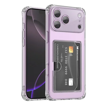 Bulk Purchasing For iPhone 17 Pro Max Case Precise Cutouts Card Holder Shockproof Clear TPU Phone Back Cover - Transparent