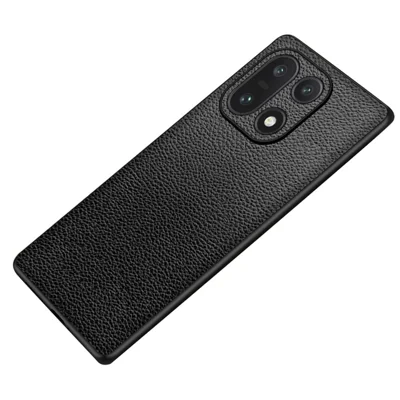 Voor OnePlus 15 5G-hoesje Litchi-structuur PU-leer met PC + TPU-beschermhoes - Zwart