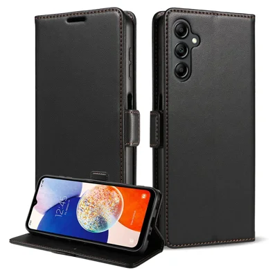 Capa Carteira em Pele com Fecho Magnético Lateral e Bloqueio RFID para Samsung Galaxy A37 5G - Preto