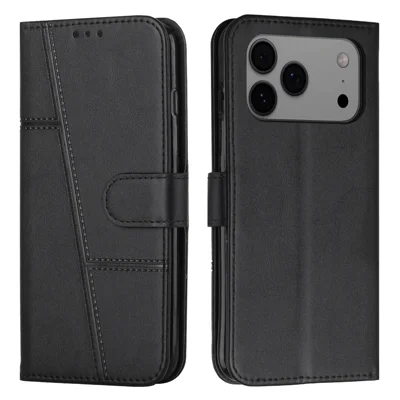 Acquisto all'ingrosso per custodia in pelle per iPhone 17 Pro Max, custodia pieghevole con supporto, portafoglio, chiusura a libro con cinturino - Nero