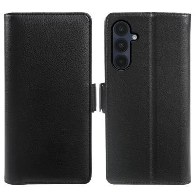 For Samsung Galaxy A16 5G  /  A16 4G Wallet Case with Dual Magnetic Clasp Litchi Textured Leather Flip Stand Phone Cover - Black
