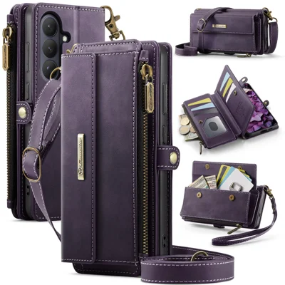 CASEME For Samsung Galaxy S26 Case  C39 RFID Blocking Zipper Wallet Stand Leather Cover with Strap - Purple
